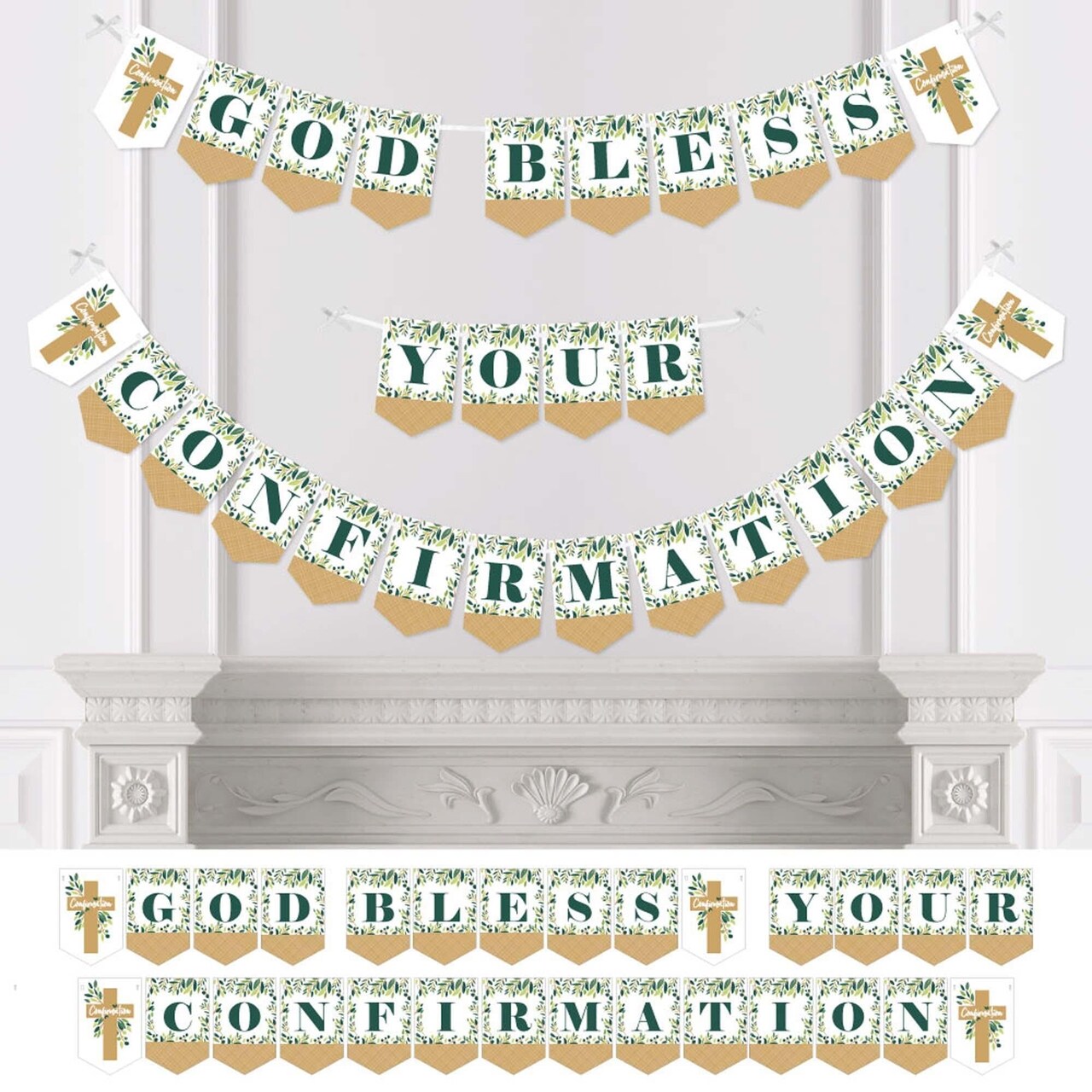 Big Dot of Happiness Confirmation Elegant Cross - Religious Party Bunting Banner - Party Decorations - God Bless Your Confirmation